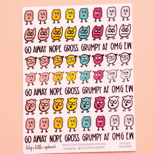 Grumpy Monsters Planner Stickers | Monster Doodle Stickers | Halloween Planner Stickers | Lily's Little Lites Planner Stickers (L_K)