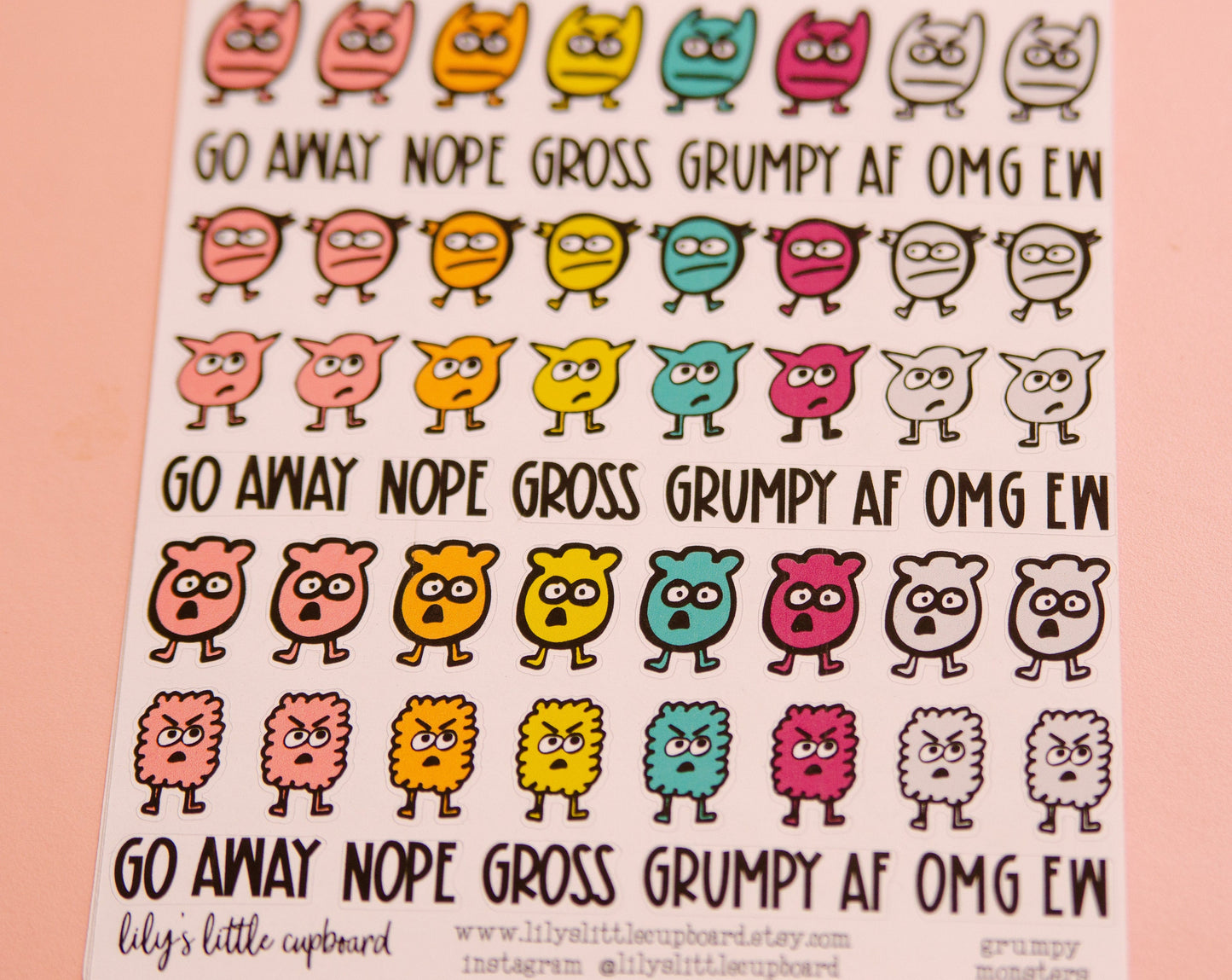 Grumpy Monsters Planner Stickers | Monster Doodle Stickers | Halloween Planner Stickers | Lily's Little Lites Planner Stickers (L_K)