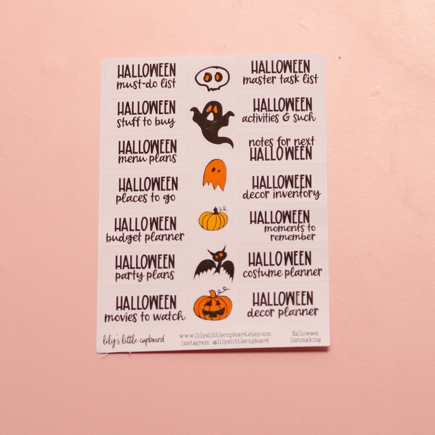 Halloween Listmaking Sticker Kit | Halloween Notes Pages Kits | Halloween Planner  Organizer | Planner Reference Pages