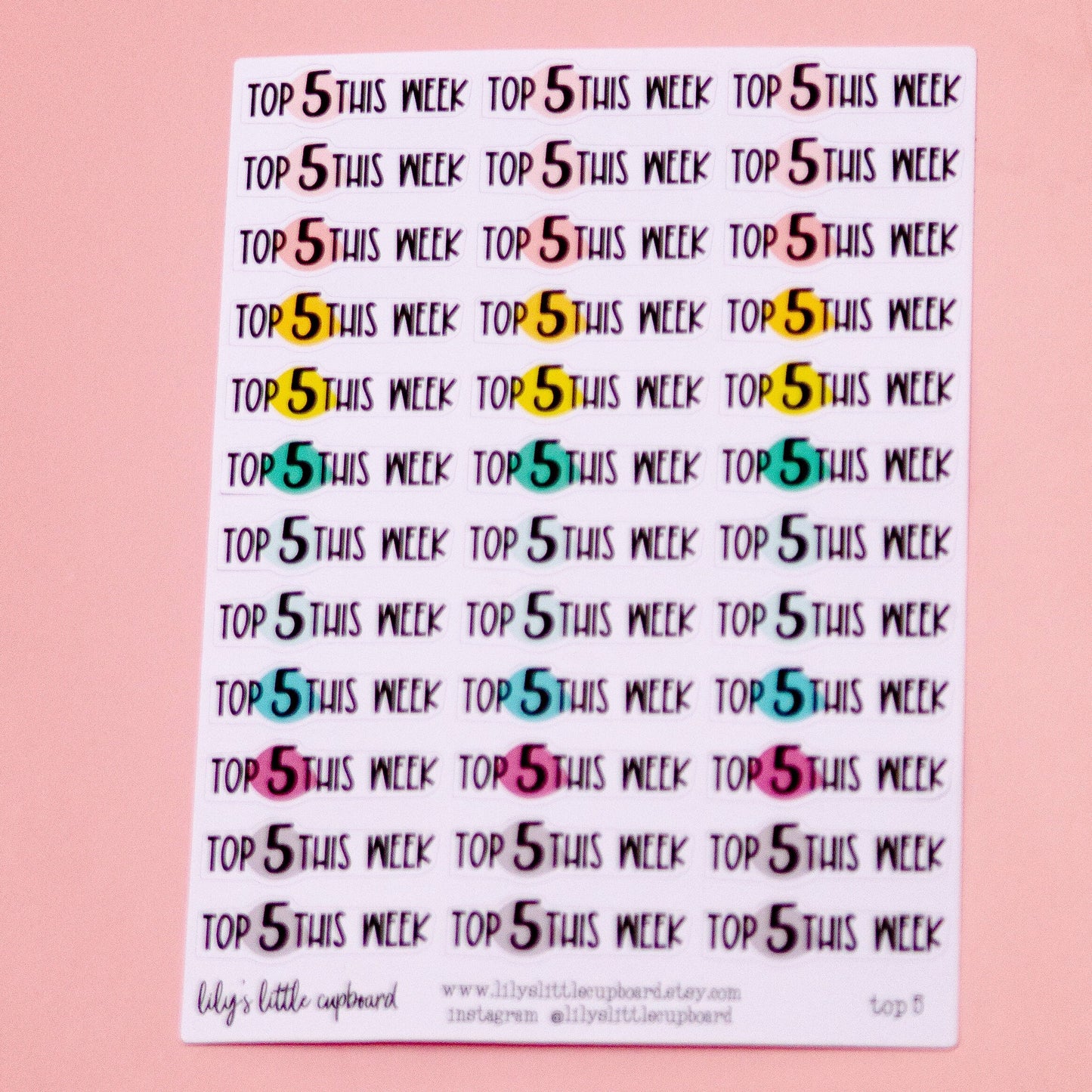 Top 5 This Week Header Stickers | Functional Planner Stickers | Planner Stickers | Lily's Little Lites Stickers (L015)