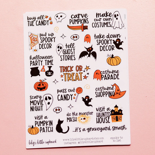 Spooky To Do List Planner Stickers | Ghost Doodle Stickers | Halloween Bucket List Planner Stickers | Little Planner Stickers (L_6)