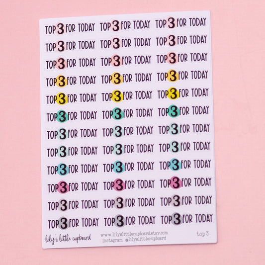 Top 3 Today Header Stickers | Functional Planner Stickers | Planner Stickers | Lily's Little Lites Stickers (L015)