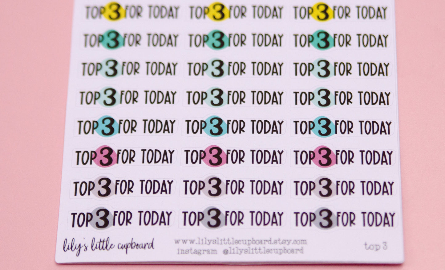 Top 3 Today Header Stickers | Functional Planner Stickers | Planner Stickers | Lily's Little Lites Stickers (L015)