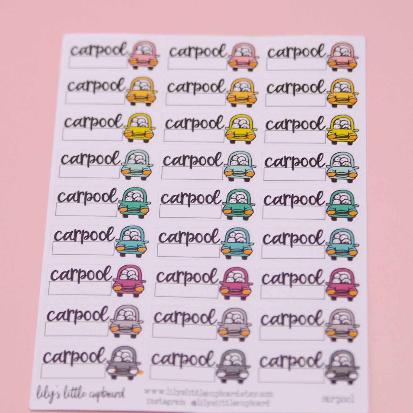 Carpool Script Stickers | Functional Planner Stickers | Carline Planner Stickers | Lily's Little Lites Stickers (L029)