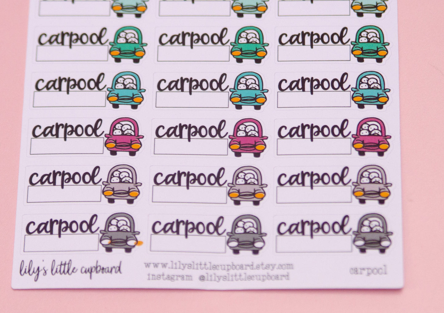 Carpool Script Stickers | Functional Planner Stickers | Carline Planner Stickers | Lily's Little Lites Stickers (L029)