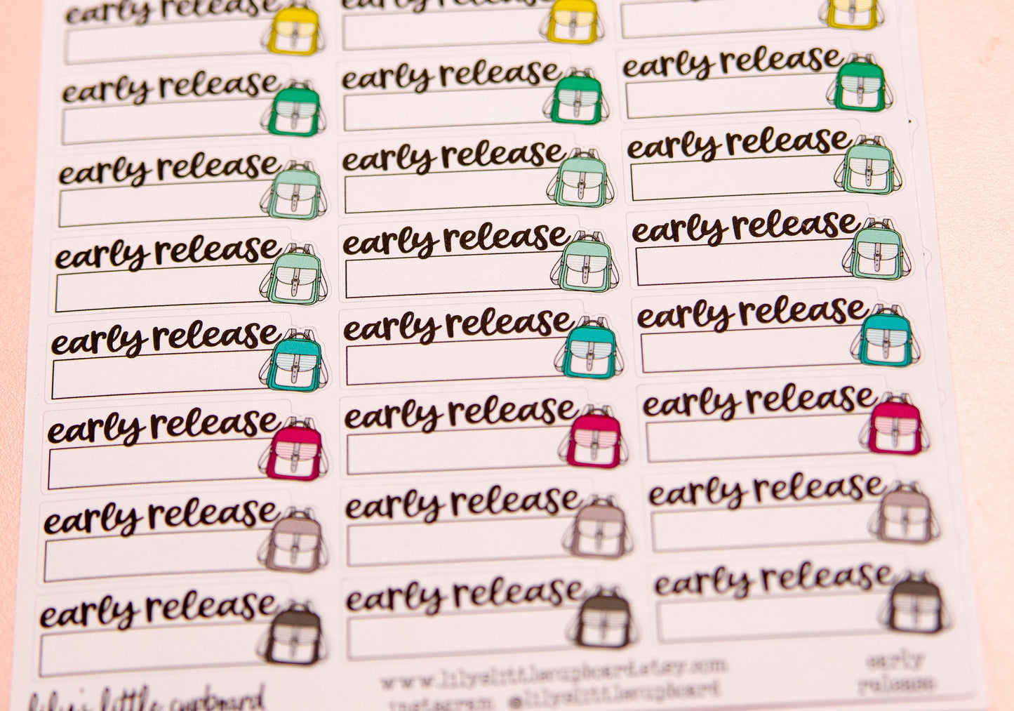 Early Release School Script Stickers | Functional Planner Stickers | Early Release Label Stickers | Lily's Little Lites Stickers (L05)
