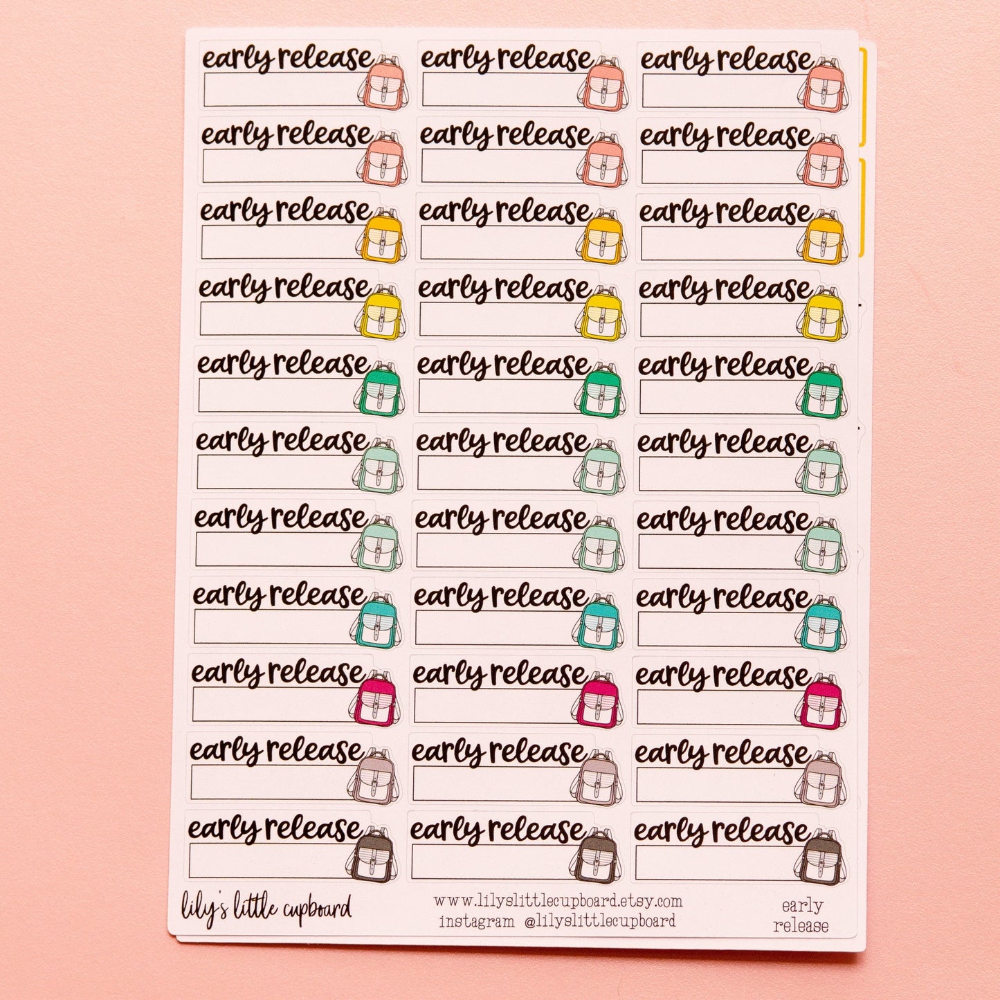 Early Release School Script Stickers | Functional Planner Stickers | Early Release Label Stickers | Lily's Little Lites Stickers (L05)