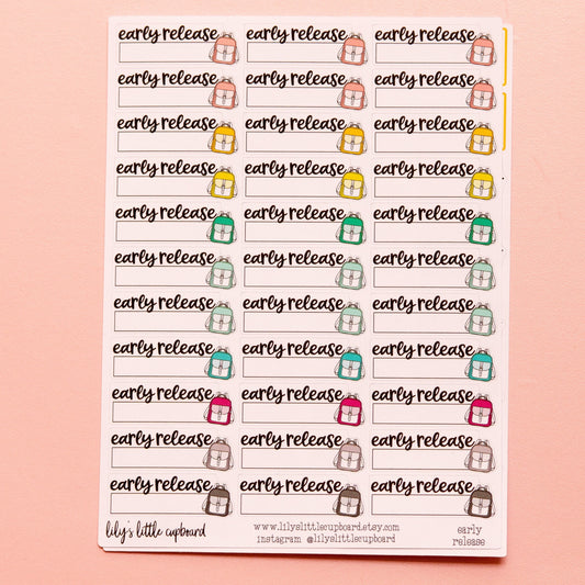 Early Release School Script Stickers | Functional Planner Stickers | Early Release Label Stickers | Lily's Little Lites Stickers (L05)