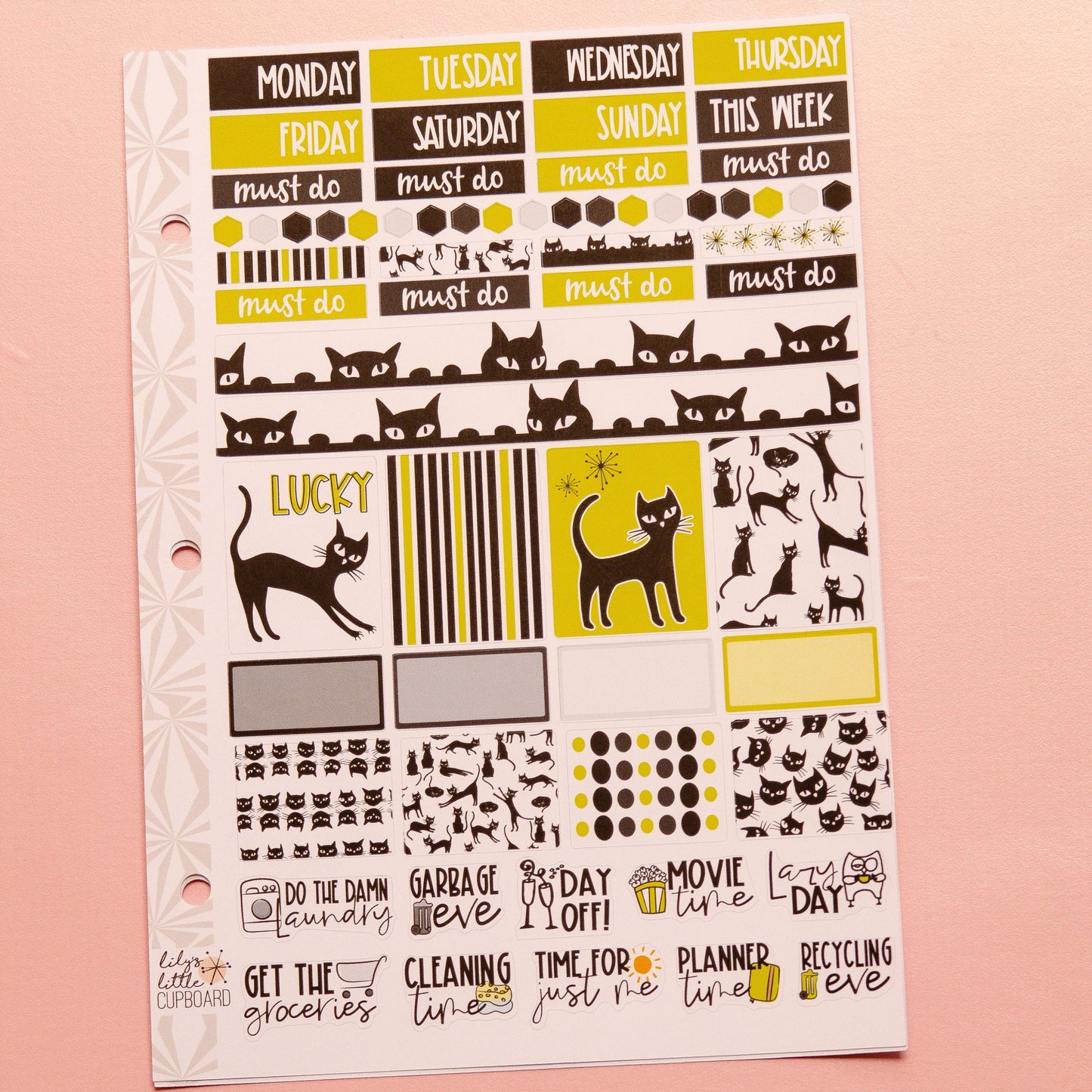 Hobonichi Cousin Weekly Sticker Kit in Black Cat | A5 Weekly Planner Sticker Kit | One-Page  | Weekly Planner Kit