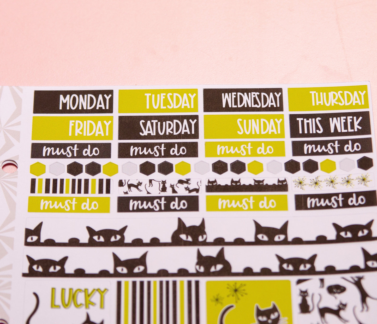 Hobonichi Cousin Weekly Sticker Kit in Black Cat | A5 Weekly Planner Sticker Kit | One-Page  | Weekly Planner Kit
