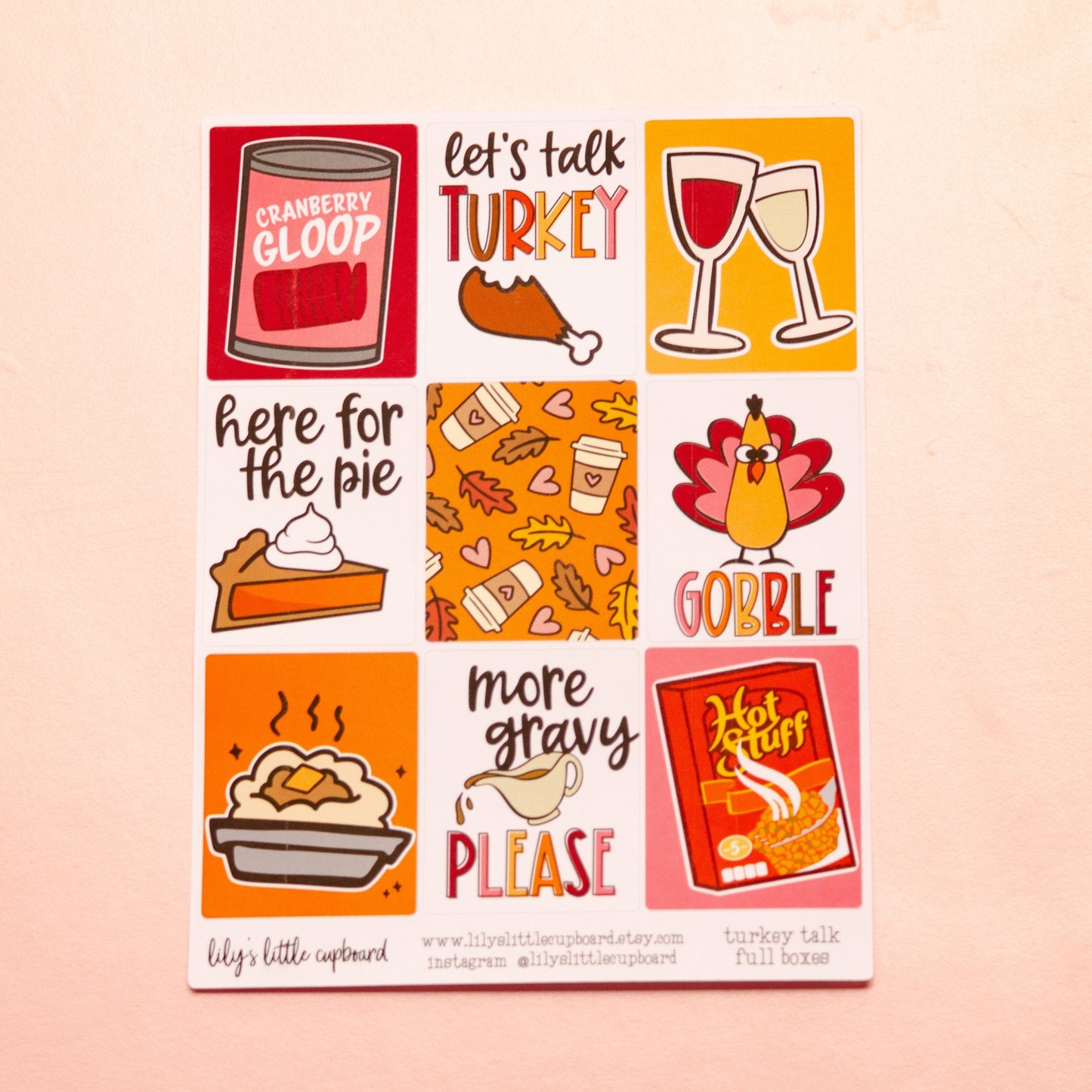 Turkey Talk Full Box Stickers | Thanksgiving Quotes Stickers | Food Planner Stickers | Lily's Little Lites Planner Stickers (L0_P)