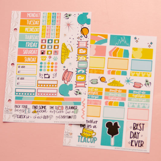 Magical Park Day in Retro Brights Weekly Travel Planner Kit | Planner Sticker Kit | Two-Page Set | A la Carte s | Weekly Planner Kit