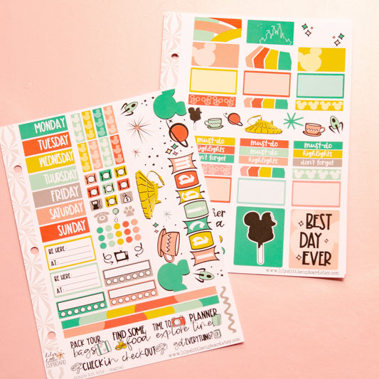 Magical Park Day in Vintage Weekly Travel Planner Kit | Planner Sticker Kit | Two-Page Set | A la Carte s | Weekly Planner Kit