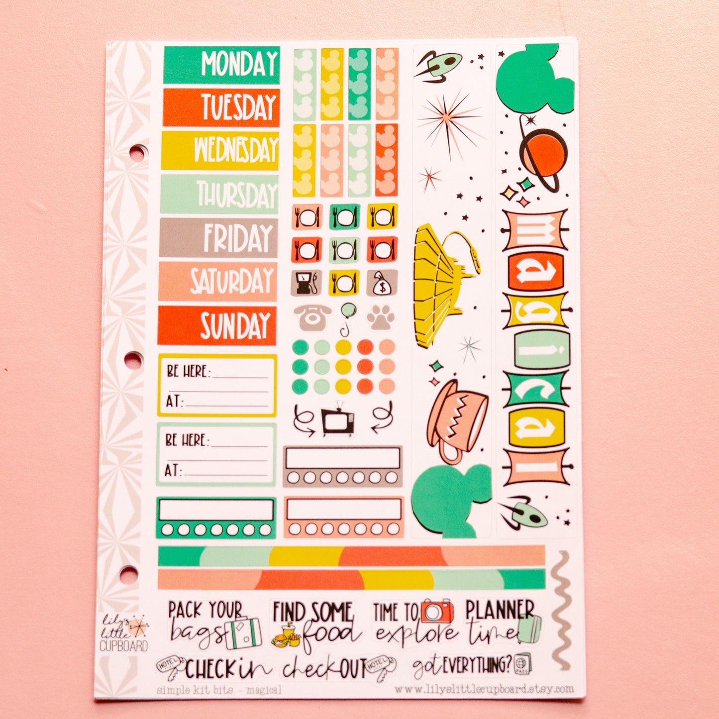 Magical Park Day in Vintage Weekly Travel Planner Kit | Planner Sticker Kit | Two-Page Set | A la Carte s | Weekly Planner Kit