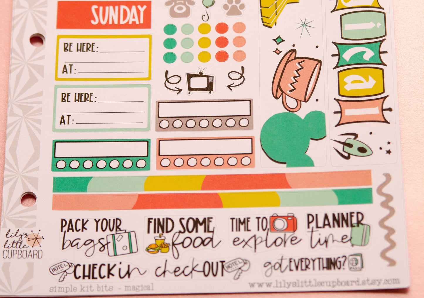 Magical Park Day in Vintage Weekly Travel Planner Kit | Planner Sticker Kit | Two-Page Set | A la Carte s | Weekly Planner Kit