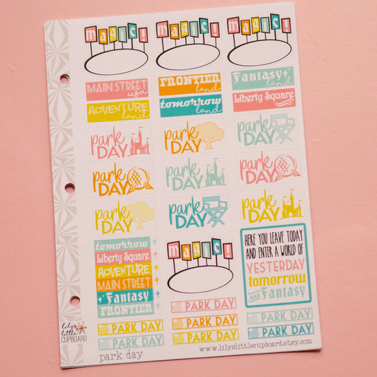 Just a Magical Park Day Planner Stickers in Retro Brights | Vacation Planner Stickers | Travel Planner Stickers (#001)