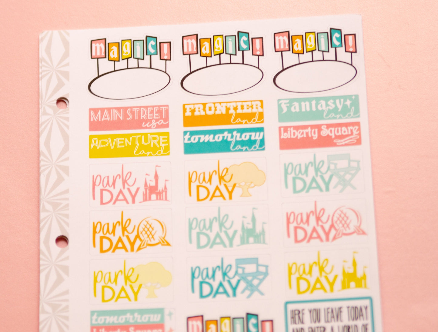 Just a Magical Park Day Planner Stickers in Retro Brights | Vacation Planner Stickers | Travel Planner Stickers (#001)