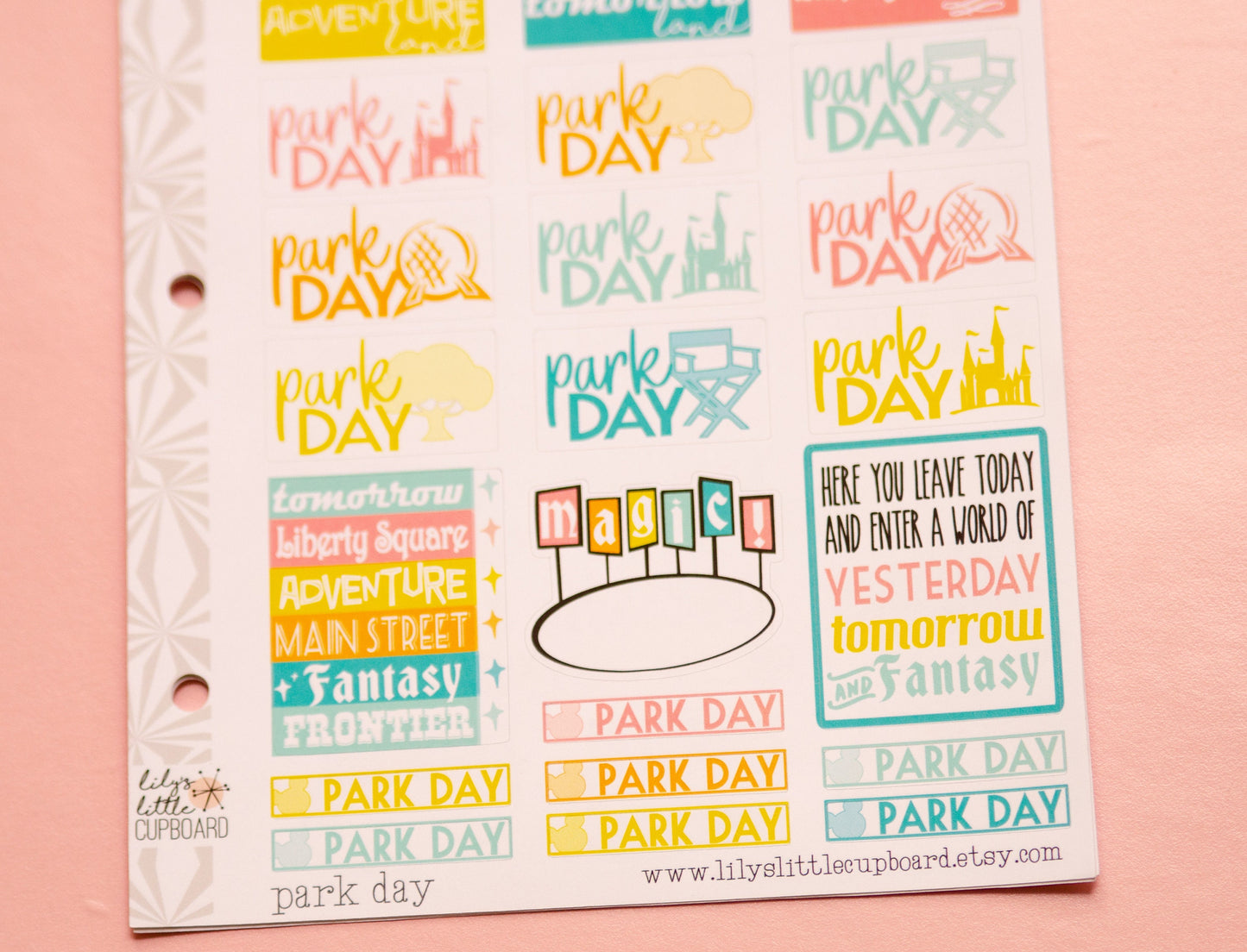 Just a Magical Park Day Planner Stickers in Retro Brights | Vacation Planner Stickers | Travel Planner Stickers (#001)