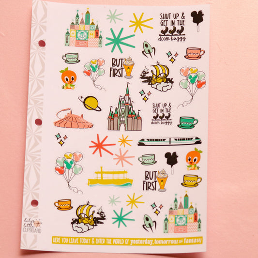 Magical Theme Park Deco Stickers in Vintage | Theme Park Deco Stickers | Travel Planner Stickers (#005)