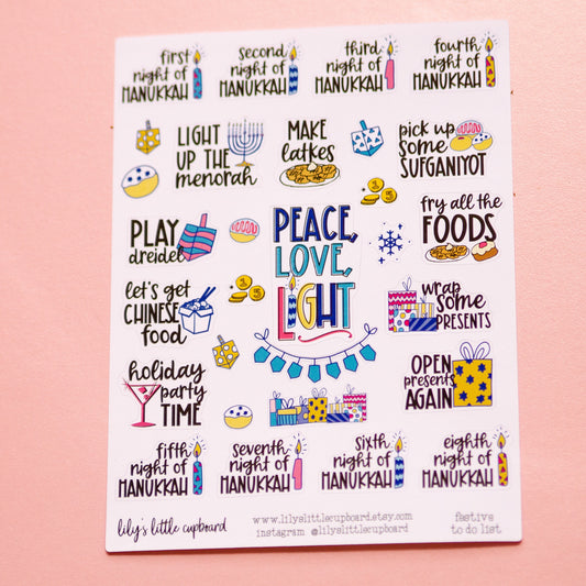 Festive To Do List Planner Stickers | Hanukkah Bucket List Stickers | Winter Holiday Bucket List Planner Stickers (L_06)