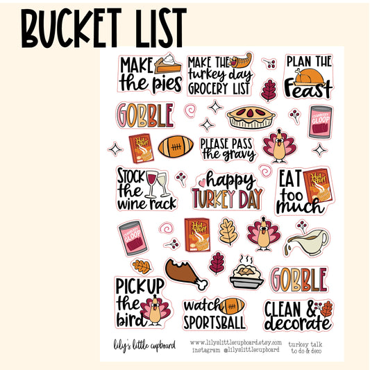 Thanksgiving To Do List Planner Stickers | Fall Bucket List Stickers | Thanksgiving Bucket List Planner Stickers (L_06)