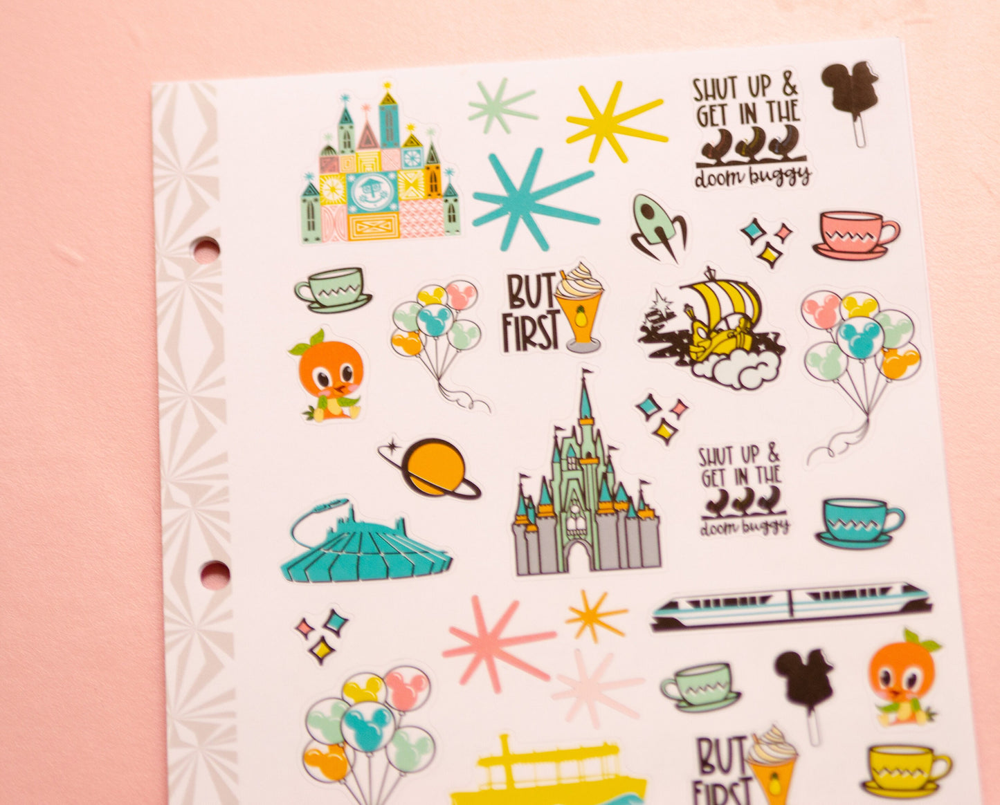 Magical Theme Park Deco Stickers in Retro Brights | Theme Park Deco Stickers | Travel Planner Stickers (#005)