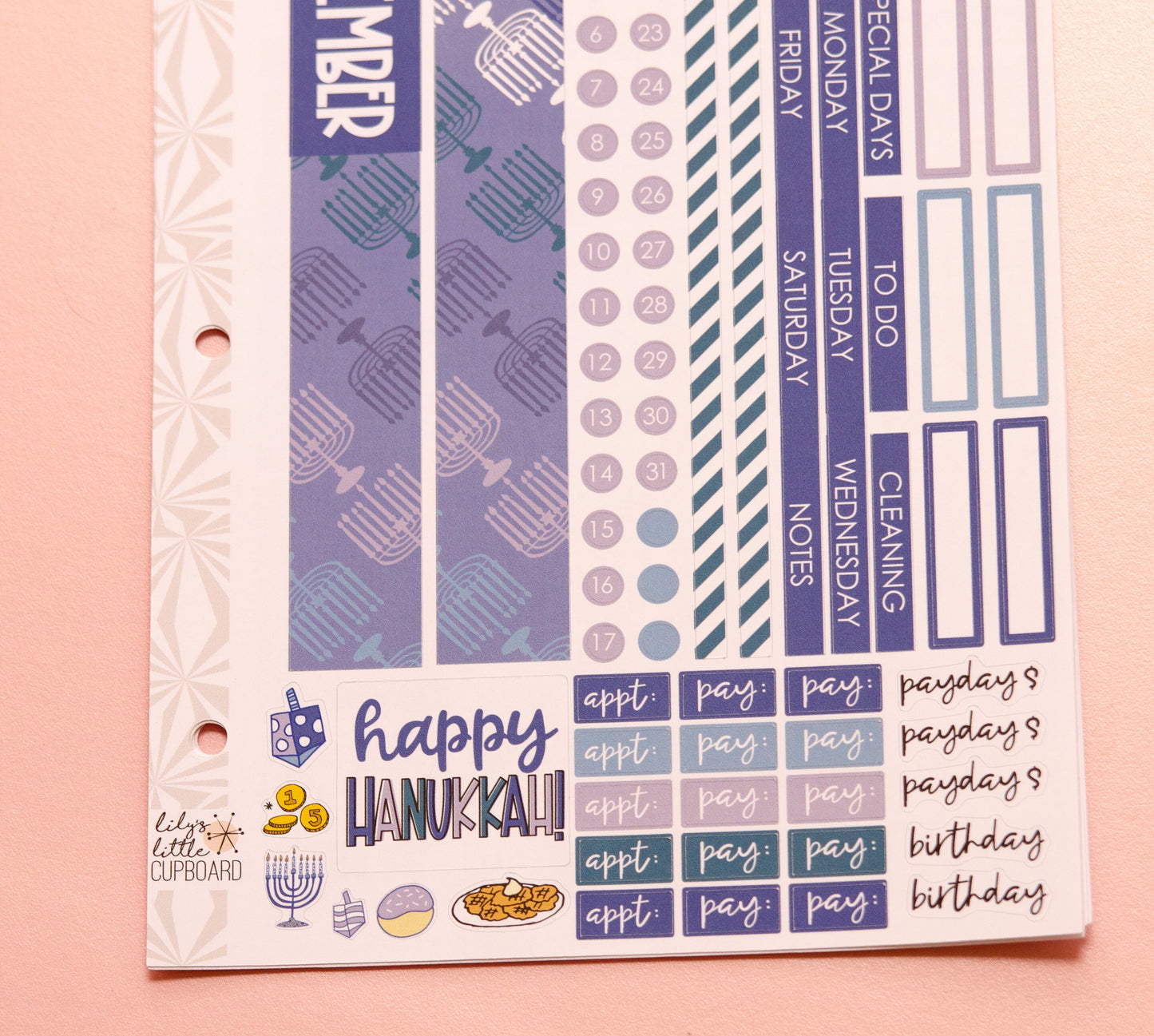 Simple Monthly Kit in Happy Hanukkah | Choose Your Month Sticker Kit | Monthly Spread Planner Kits | Monthly Planner Sticker Kits