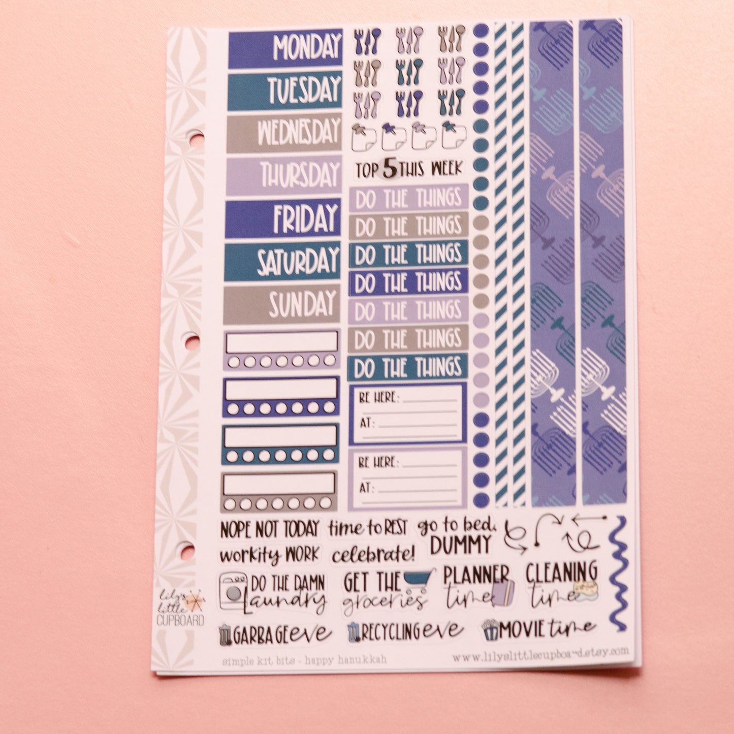 Simple Weekly Kit in Happy Hanukkah | Weekly Planner Sticker Kit | Two-Page Set | A la Carte s | Weekly Planner Kit