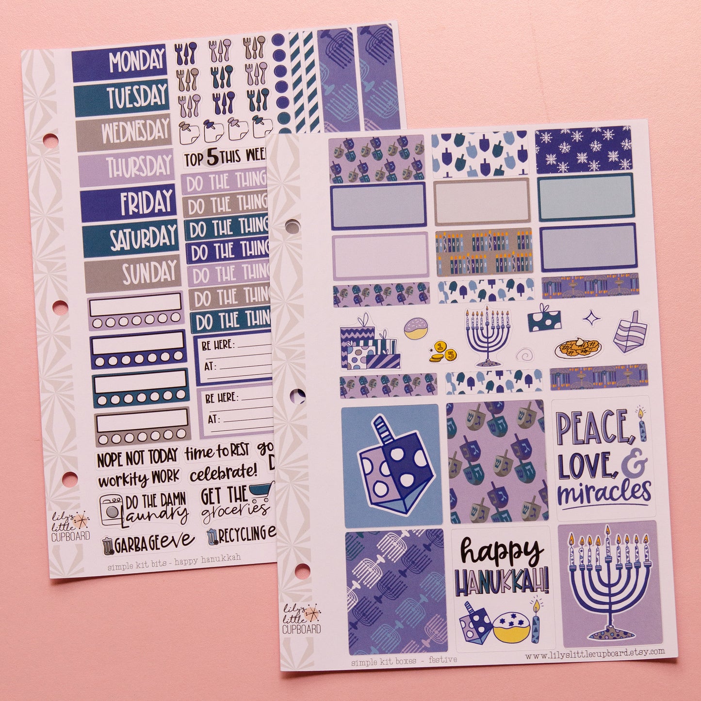 Simple Weekly Kit in Happy Hanukkah | Weekly Planner Sticker Kit | Two-Page Set | A la Carte s | Weekly Planner Kit