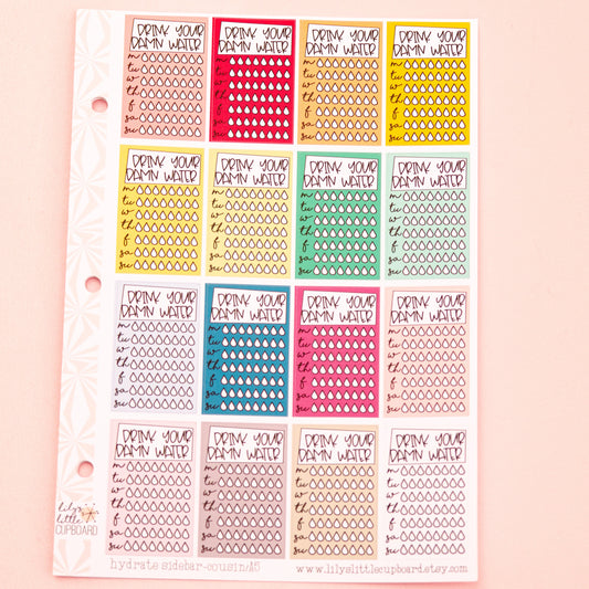 Stack That Sidebar Collection - Hydrate For Smaller Planners | Hobonichi Cousin Sidebar Stickers | A5 Functional Stickers