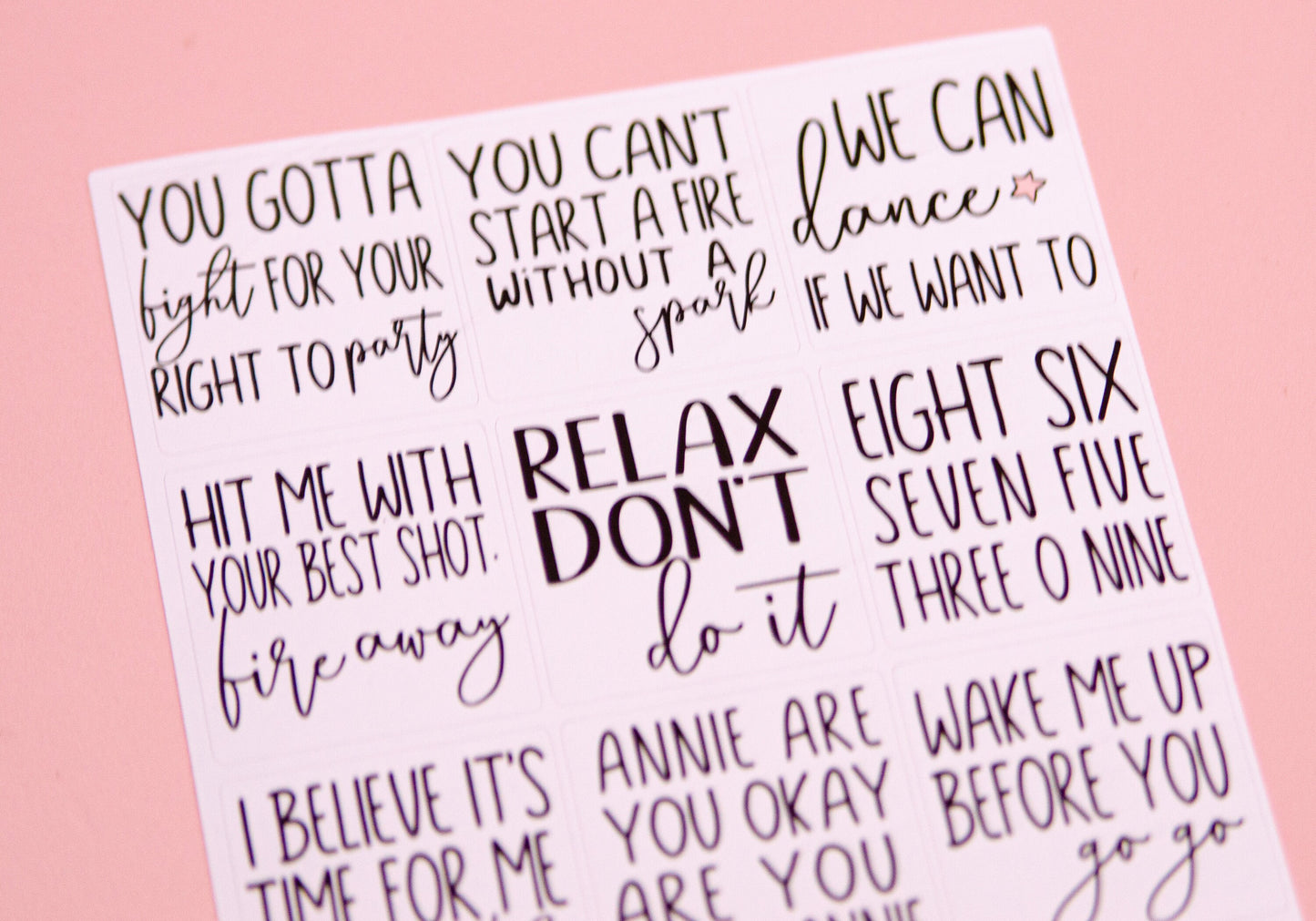 Words from a Boom Box Planner Stickers | Song Lyric Planner Stickers | 80s Planner Stickers | Lily's Little Lites Planner Stickers (L026b)