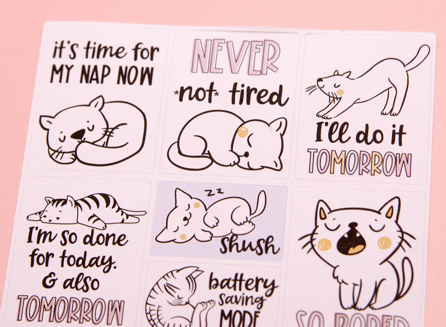 Sleepy Kitty Planner Stickers | I'm Tired Planner Stickers  | Snarky Quotes Stickers |  Quote Box Planner Stickers (L10)