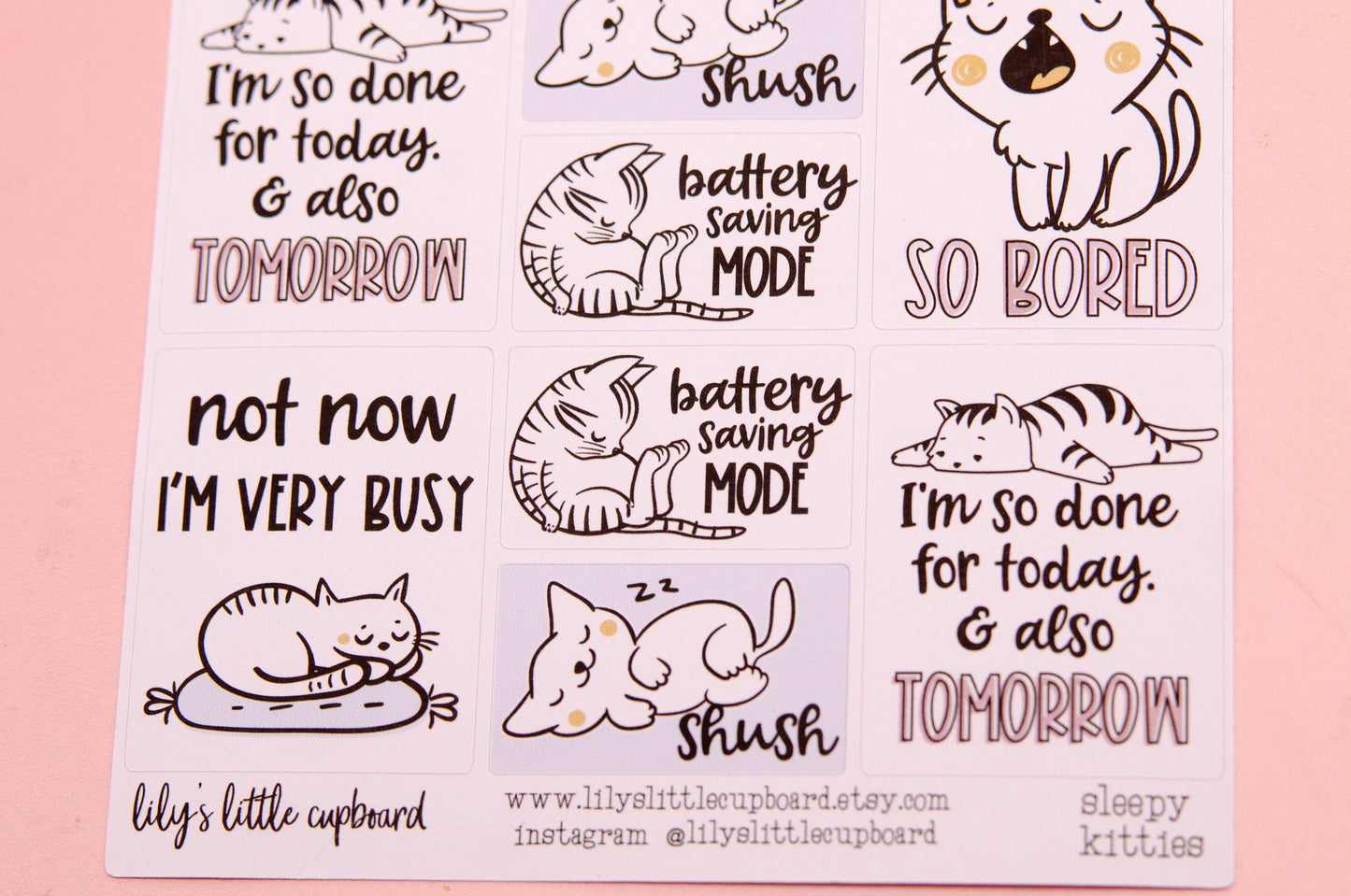Sleepy Kitty Planner Stickers | I'm Tired Planner Stickers  | Snarky Quotes Stickers |  Quote Box Planner Stickers (L10)