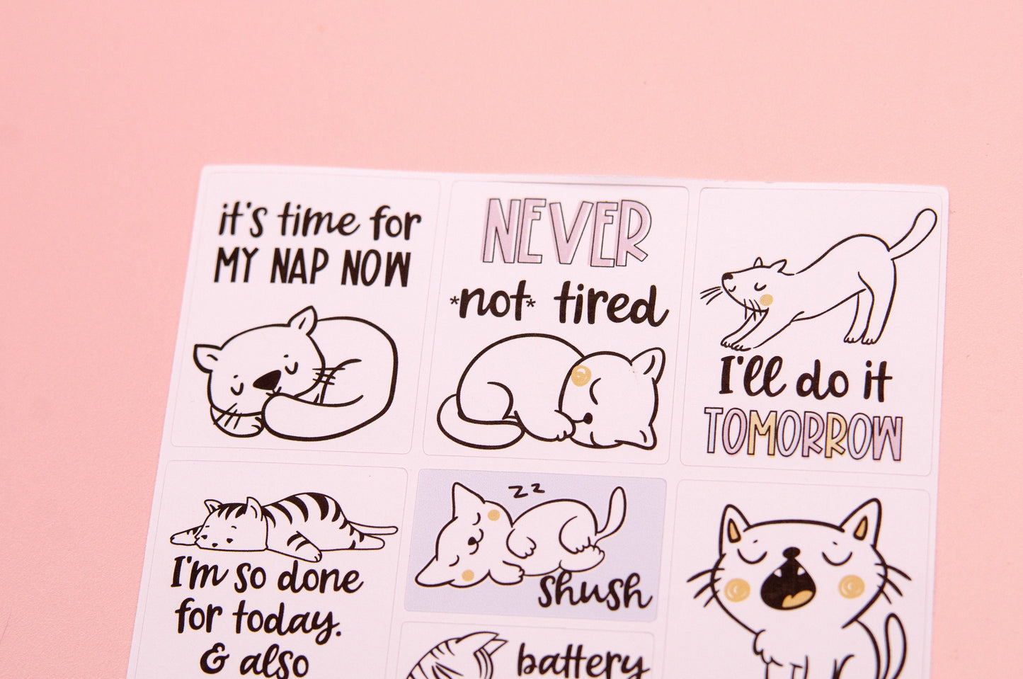 Sleepy Kitty Planner Stickers | I'm Tired Planner Stickers  | Snarky Quotes Stickers |  Quote Box Planner Stickers (L10)