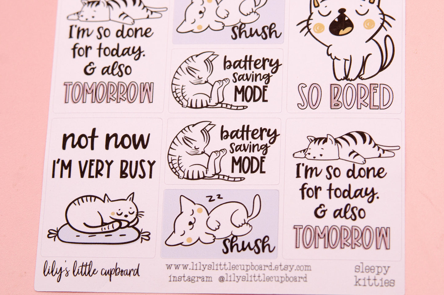 Sleepy Kitty Planner Stickers | I'm Tired Planner Stickers  | Snarky Quotes Stickers |  Quote Box Planner Stickers (L10)