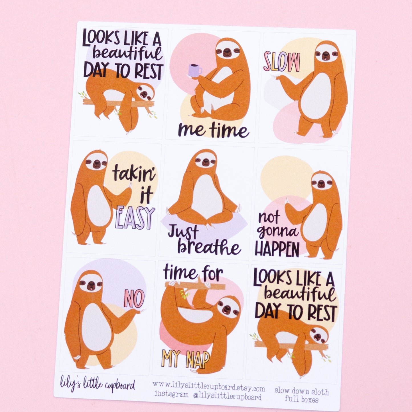 Slow Down Sloth Planner Stickers | Time to Rest Planner Stickers  | Tired Quotes Stickers |  Quote Box Planner Stickers (L029)