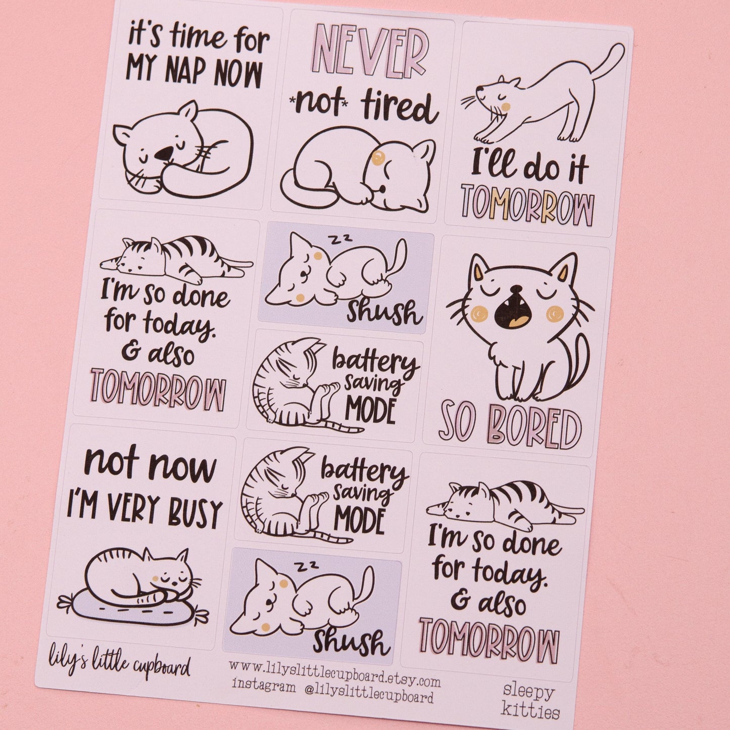 Sleepy Kitty Planner Stickers | I'm Tired Planner Stickers  | Snarky Quotes Stickers |  Quote Box Planner Stickers (L10)