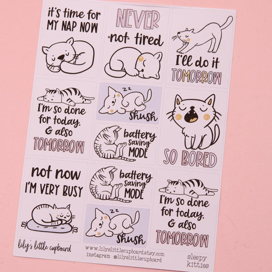 Sleepy Kitty Planner Stickers | I'm Tired Planner Stickers  | Snarky Quotes Stickers |  Quote Box Planner Stickers (L10)