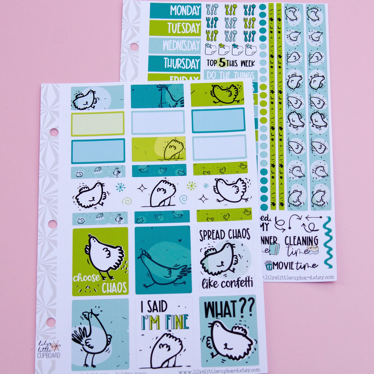 Simple Weekly Kit in Chaos Chickens | Spring Weekly Planner Sticker Kit | Chickens Two-Page Sticker Set | A la Carte s | Spring