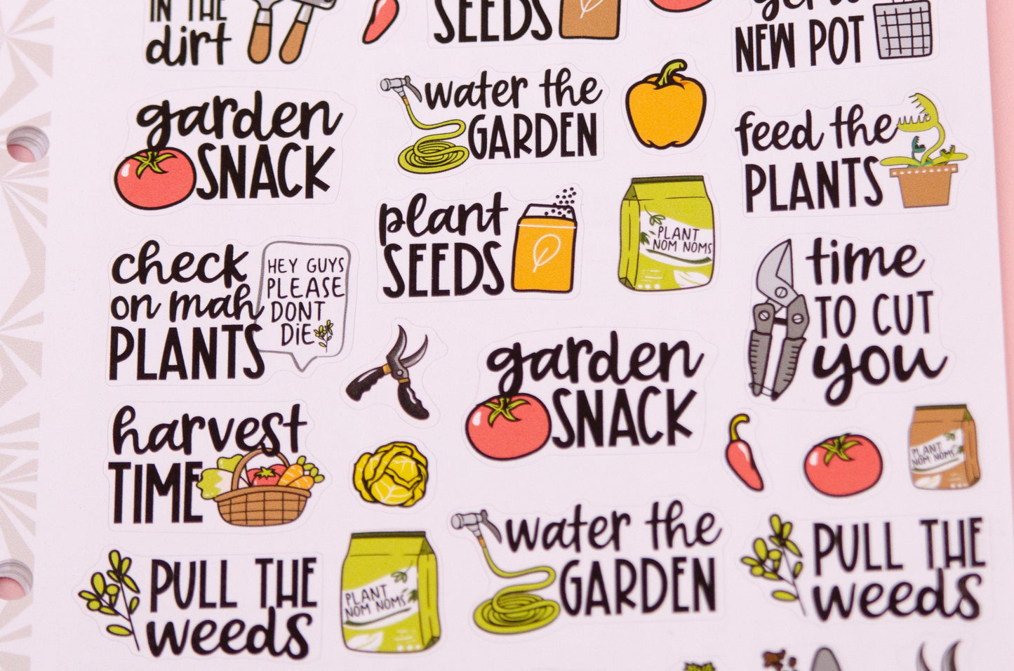 Gardening Sampler Planner Stickers | Garden Chores Script Stickers | Yardwork Stickers | Vegetable Garden Functional Stickers