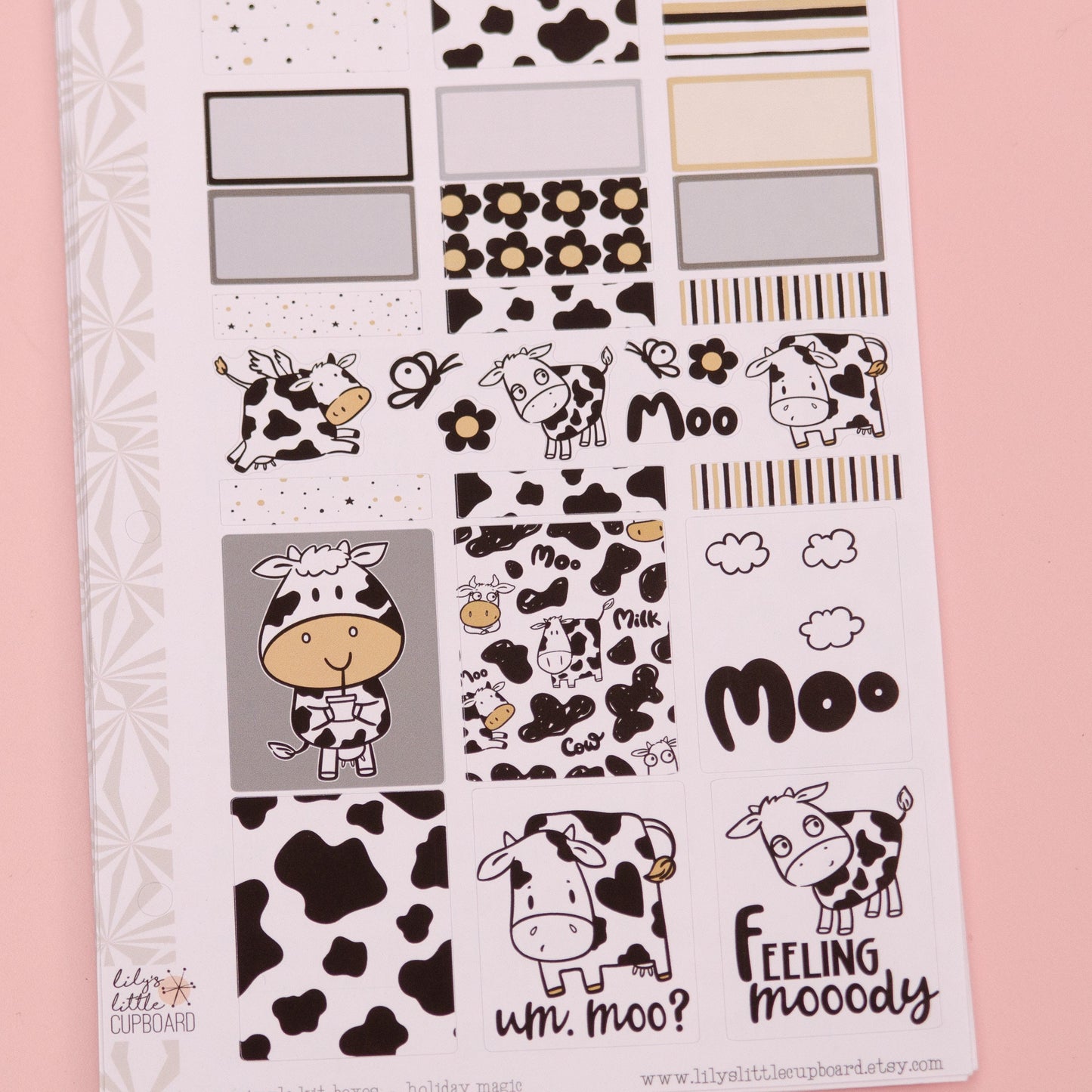Simple Weekly Kit in Moo Cow | Cow Weekly Planner Sticker Kit | Funny Animal Sticker Set | A la Carte s | Spring
