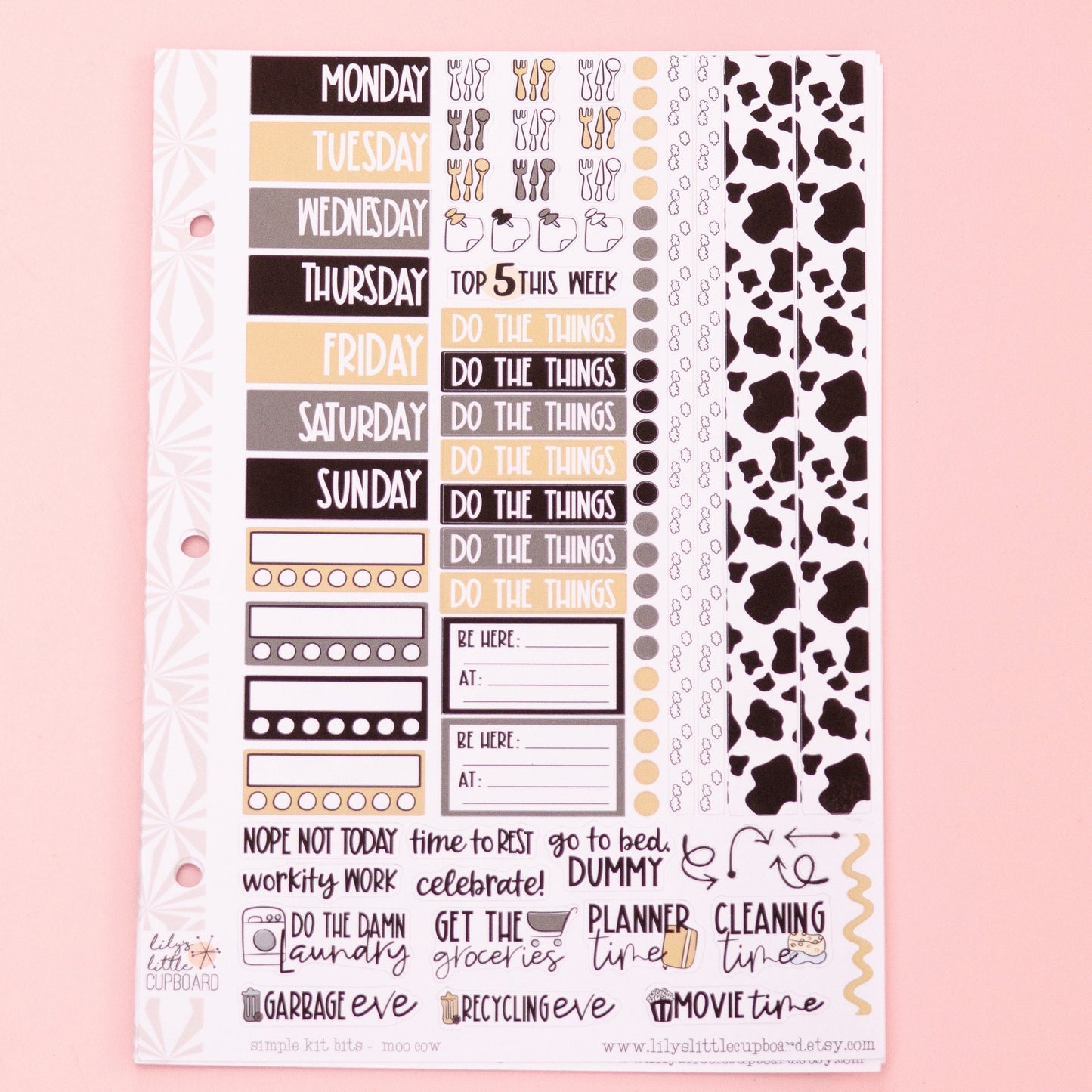Simple Weekly Kit in Moo Cow | Cow Weekly Planner Sticker Kit | Funny Animal Sticker Set | A la Carte s | Spring