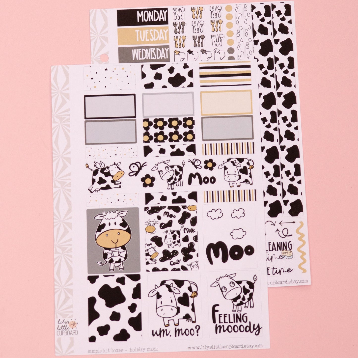 Simple Weekly Kit in Moo Cow | Cow Weekly Planner Sticker Kit | Funny Animal Sticker Set | A la Carte s | Spring