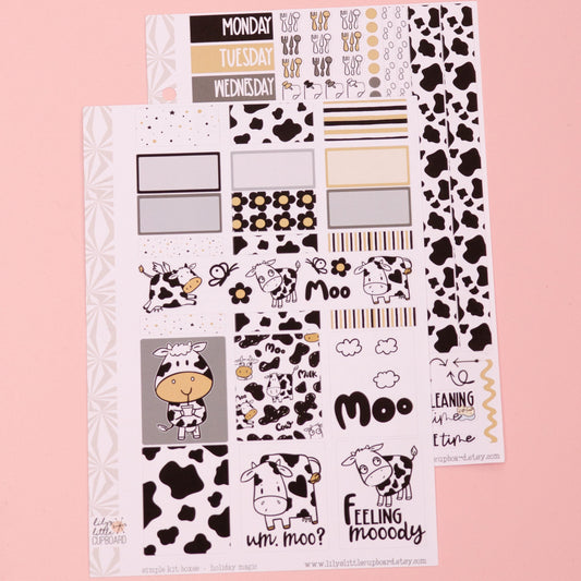 Simple Weekly Kit in Moo Cow | Cow Weekly Planner Sticker Kit | Funny Animal Sticker Set | A la Carte s | Spring