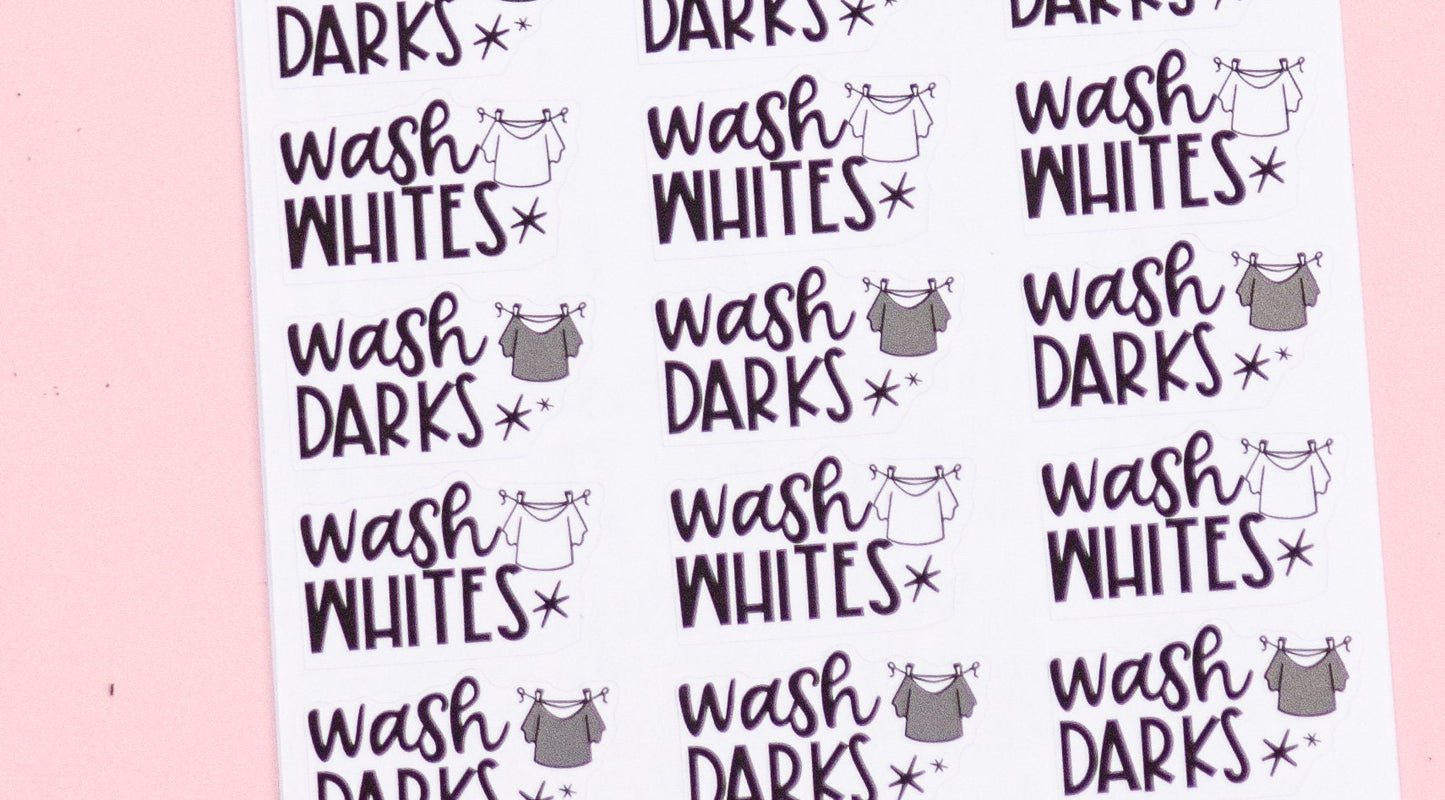 Wash the Whites | Wash the Darks Planner Stickers | Laundry Planner Stickers | Laundry Chore Script Planner Stickers