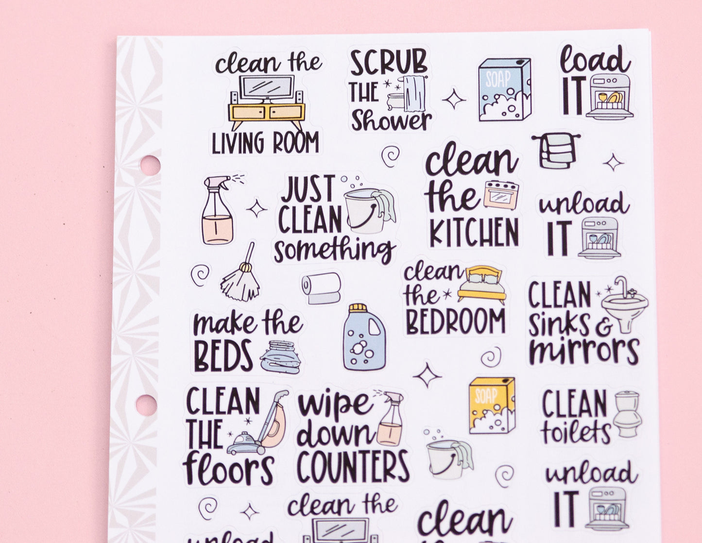 Household Chores Sampler Planner Stickers | Weekly Cleaning Script Stickers | Cute Cleaning Stickers | Functional Cleaning Deco Stickers