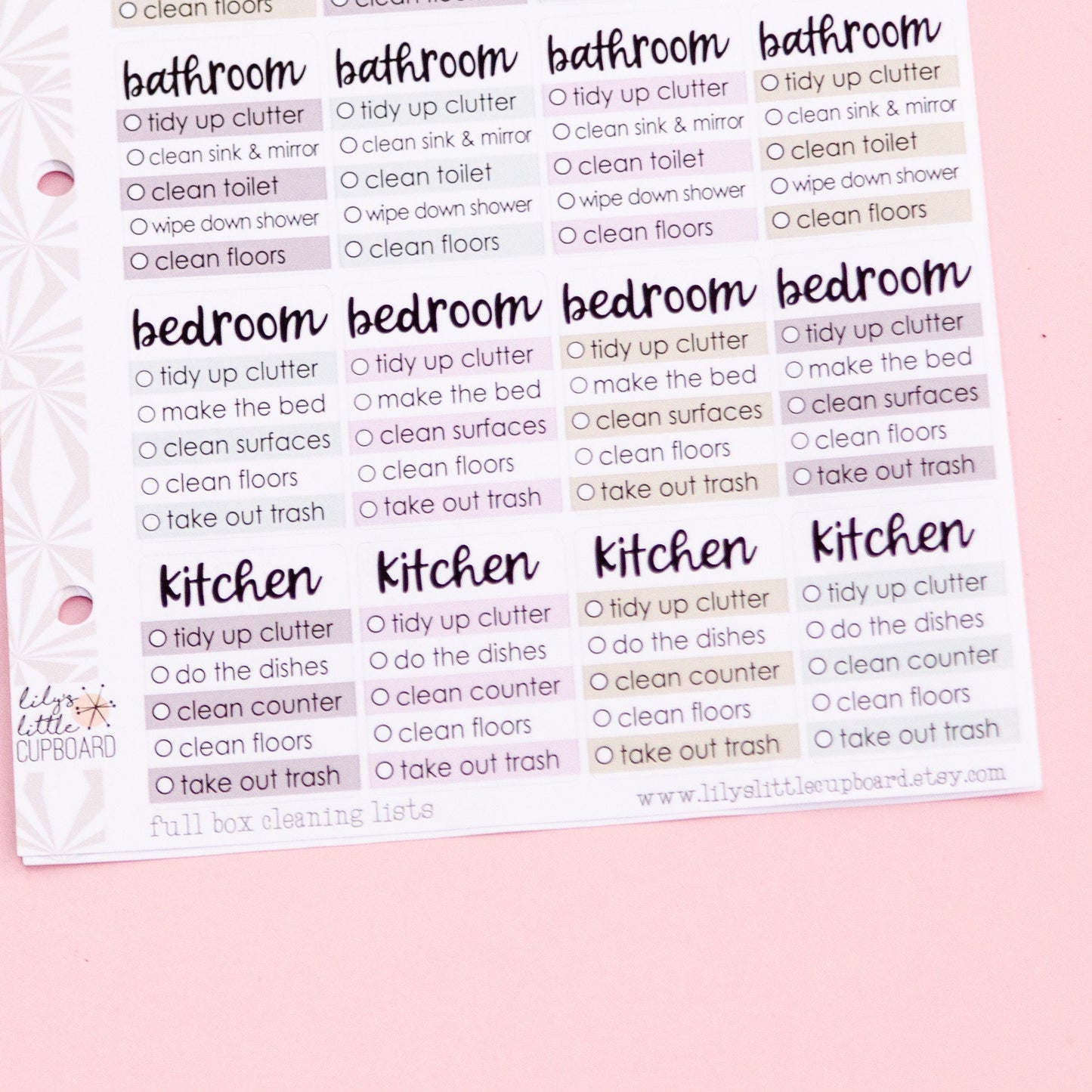 Cleaning Checklist Stickers for Smaller Planners | Hobonichi Cousin Full Box Stickers | A5 Functional Stickers |Cousin Cleaning Stickers
