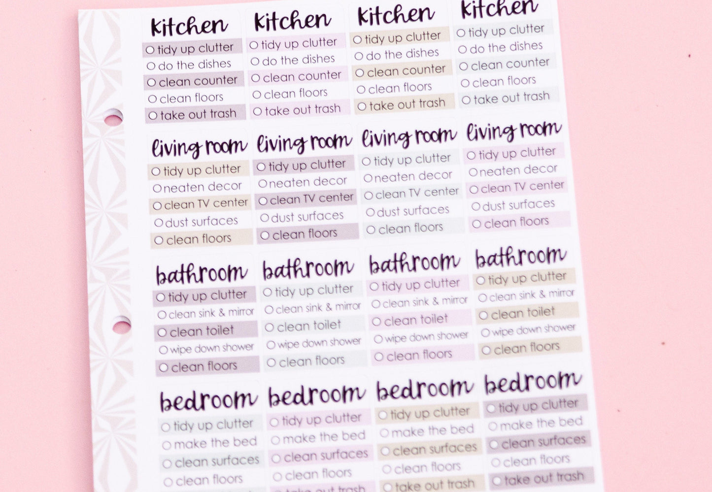 Cleaning Checklist Stickers for Smaller Planners | Hobonichi Cousin Full Box Stickers | A5 Functional Stickers |Cousin Cleaning Stickers