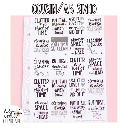 Cleaning Motivation Stickers for Smaller Planners | Hobonichi Cousin Full Box Stickers | A5 Functional Stickers |Cousin Cleaning Stickers