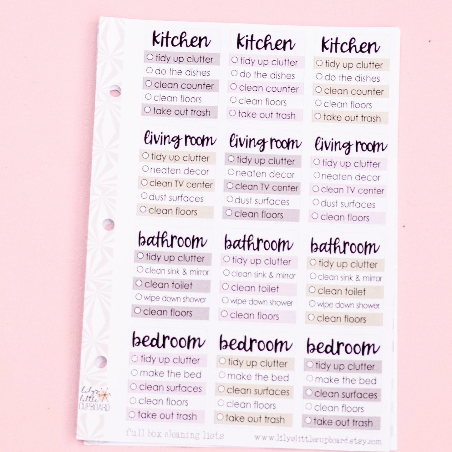 Cleaning Full Box Checklist Stickers | Zone Cleaning Stickers | Zone Cleaning Checklist Planner Stickers | Functional Stickers